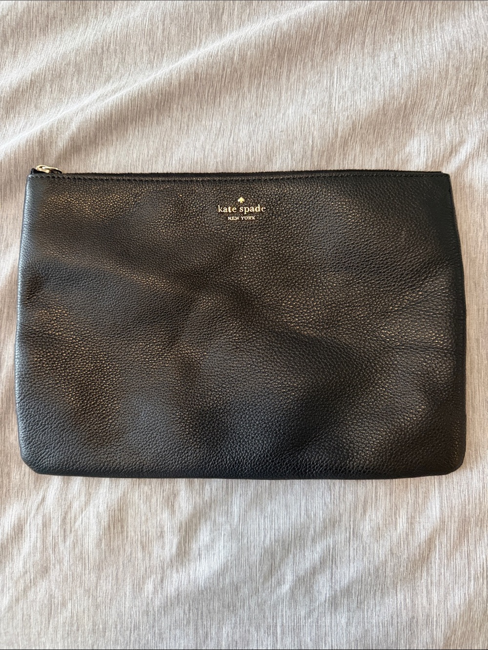 kate spade Black Pebbled Leather Zip Pouch